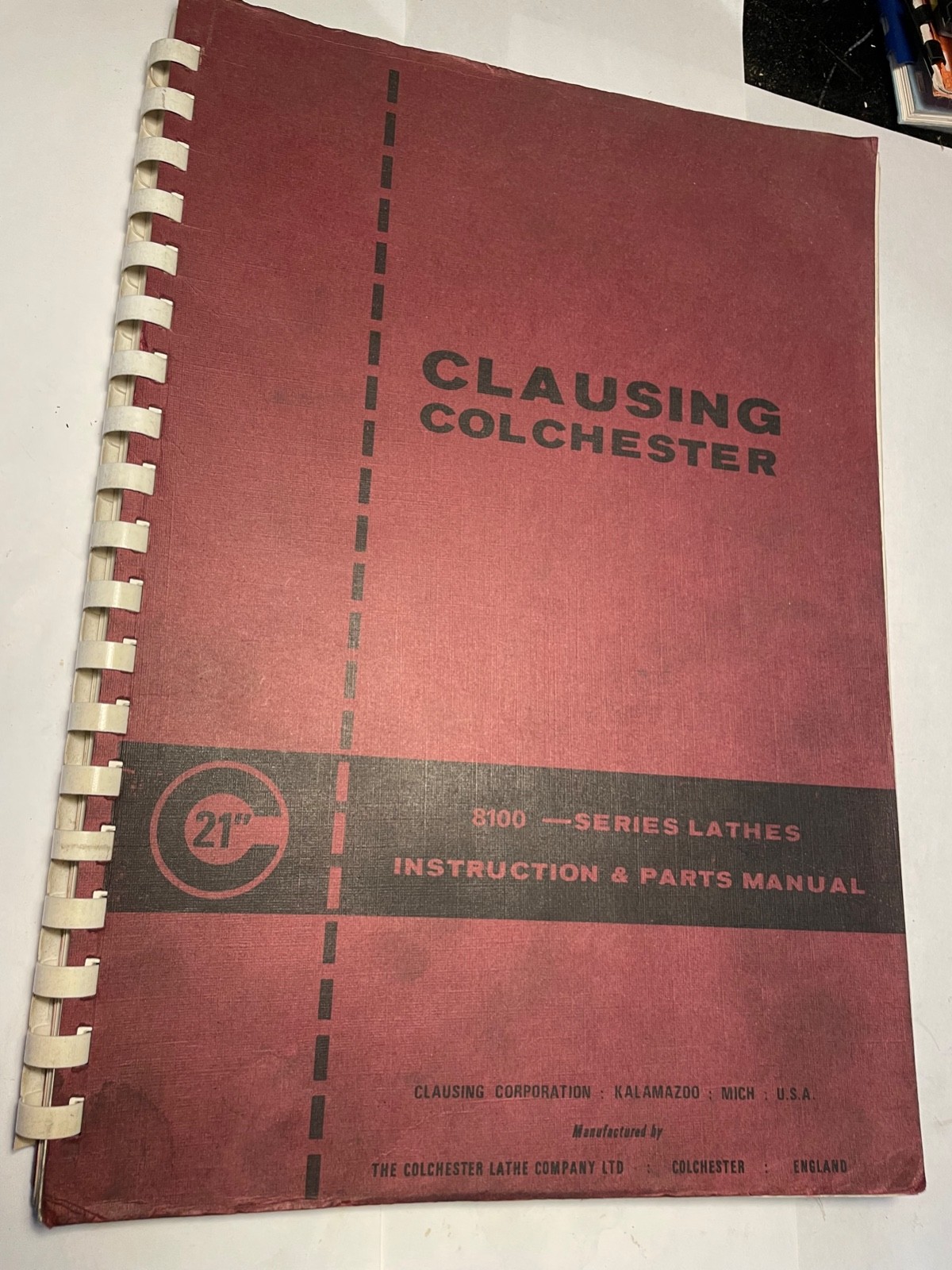 Clausing Colchester Lathe Series 8100 Model 21″ Service and Parts Manual #43