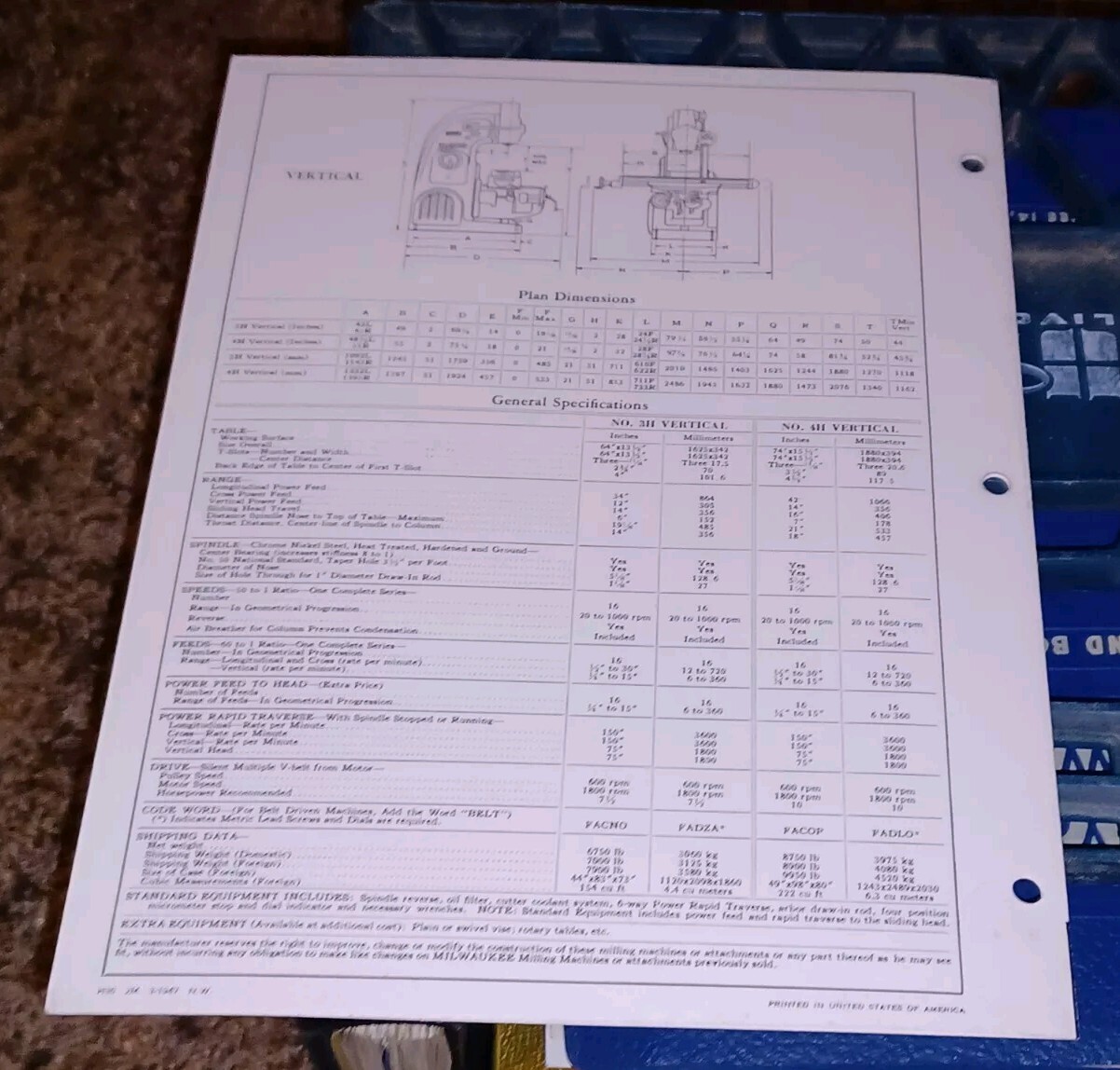 KEARNEY TRECKER MILWAUKEE 3h 4h Plain Milling Machines CATALOG FLYER BULLETIN
