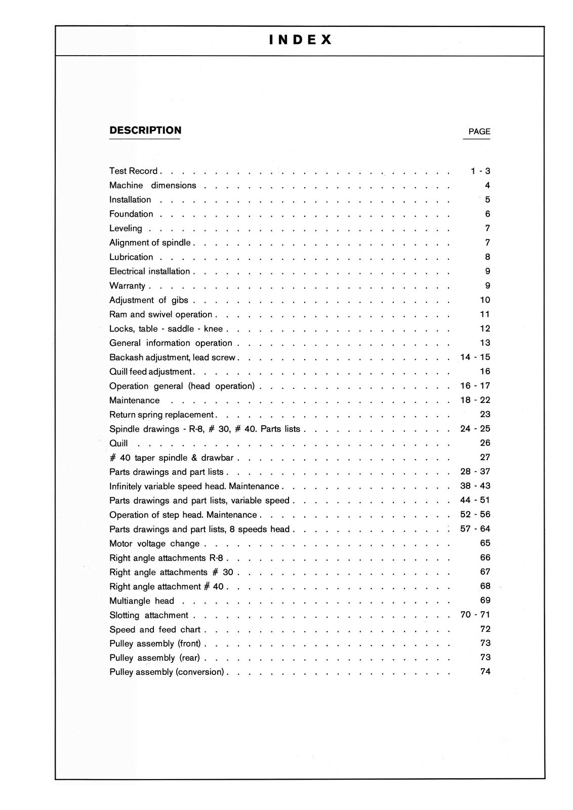 Republic-Lagun FT-1, FT-2, FT-3 Milling Machine Op, Maint, & Parts Manual #1543