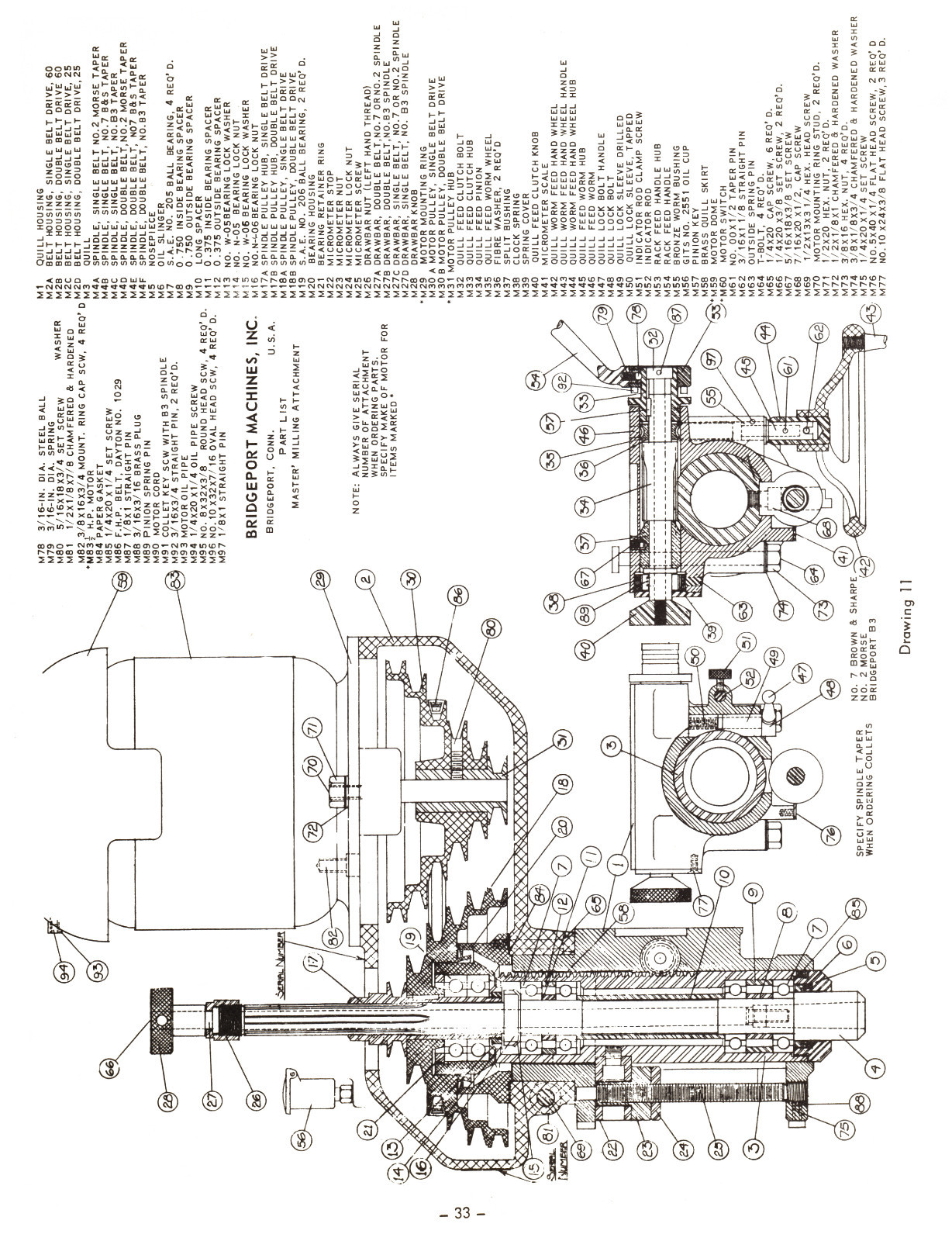 Bridgeport Series I Milling Machine Step Pulley Operator & Parts Manual #1041