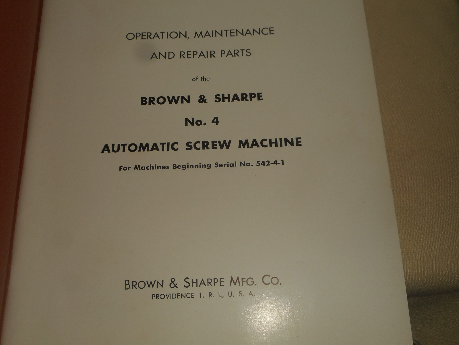 No. 4 BROWN & SHARPE Automatic Screw Machine Operation Maintenance Repair Parts