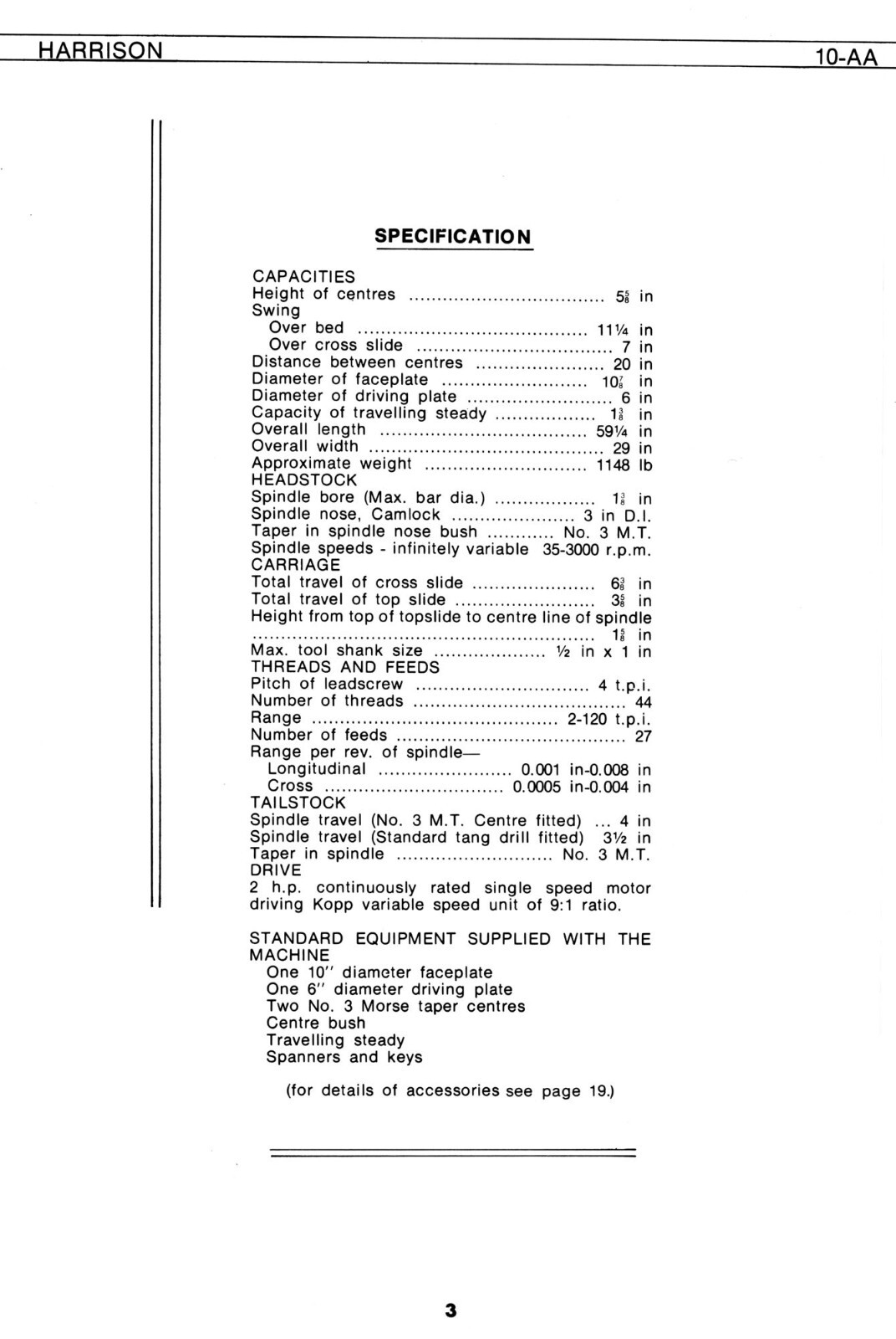 Harrison AA 13″ Metal Lathe 330mm Operation Maintenance Parts Wiring Manual 1532