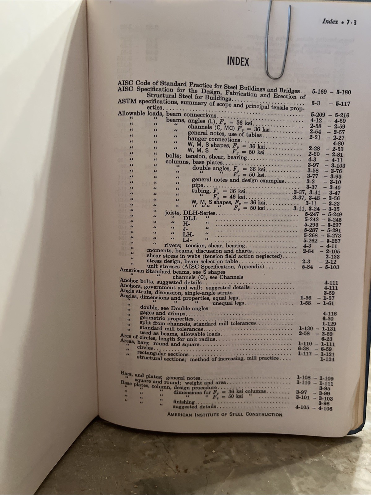 AISC 7th Edition “Manual Of Steel Construction” Copyright 1970