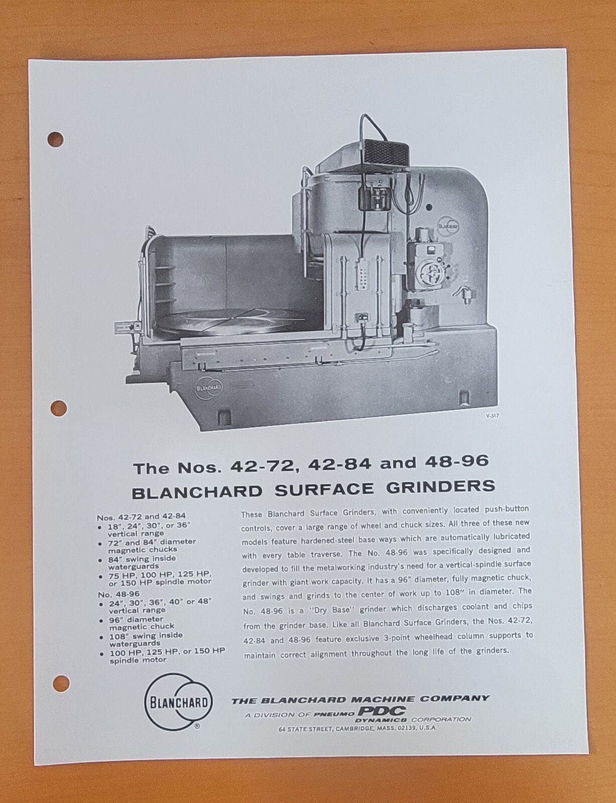 BLANCHARD Surface Grinder Nos. 42-72, 42-84 & 48,96 Sales Brochure BIG GRINDERS!