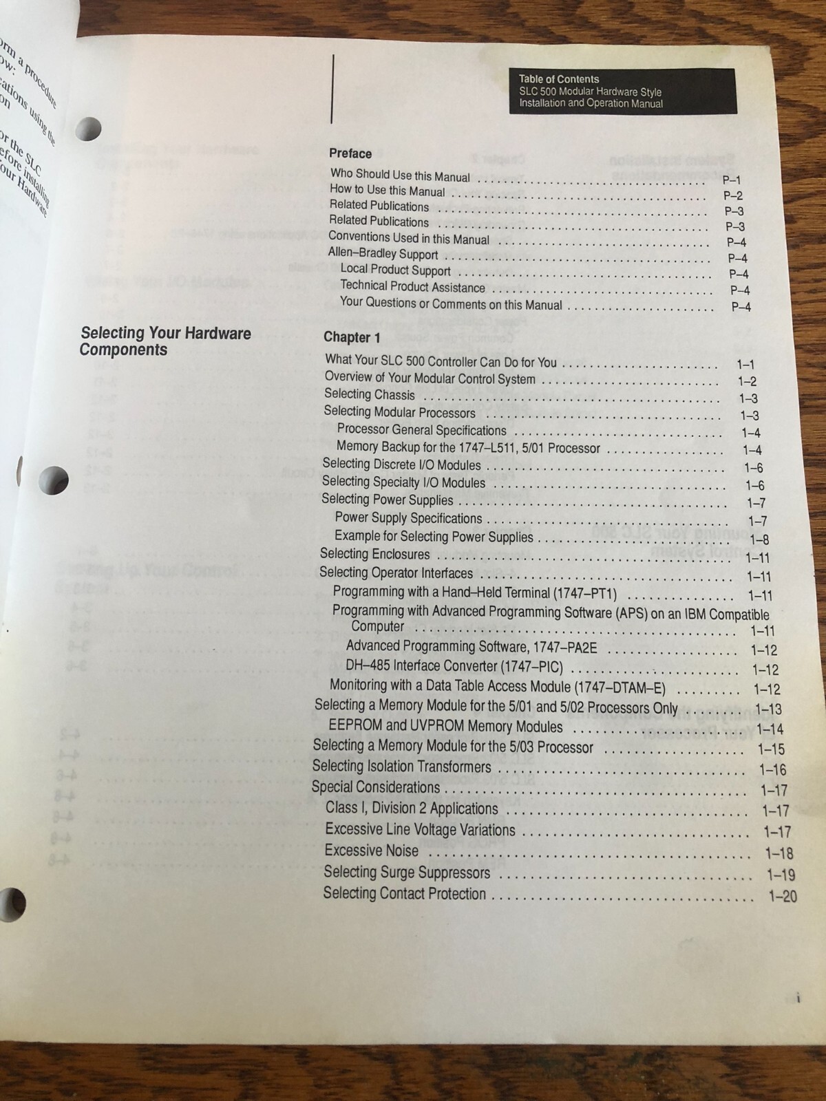 Allen Bradley SLC 500 Modular Hardware Style Instruction Manual Parts List