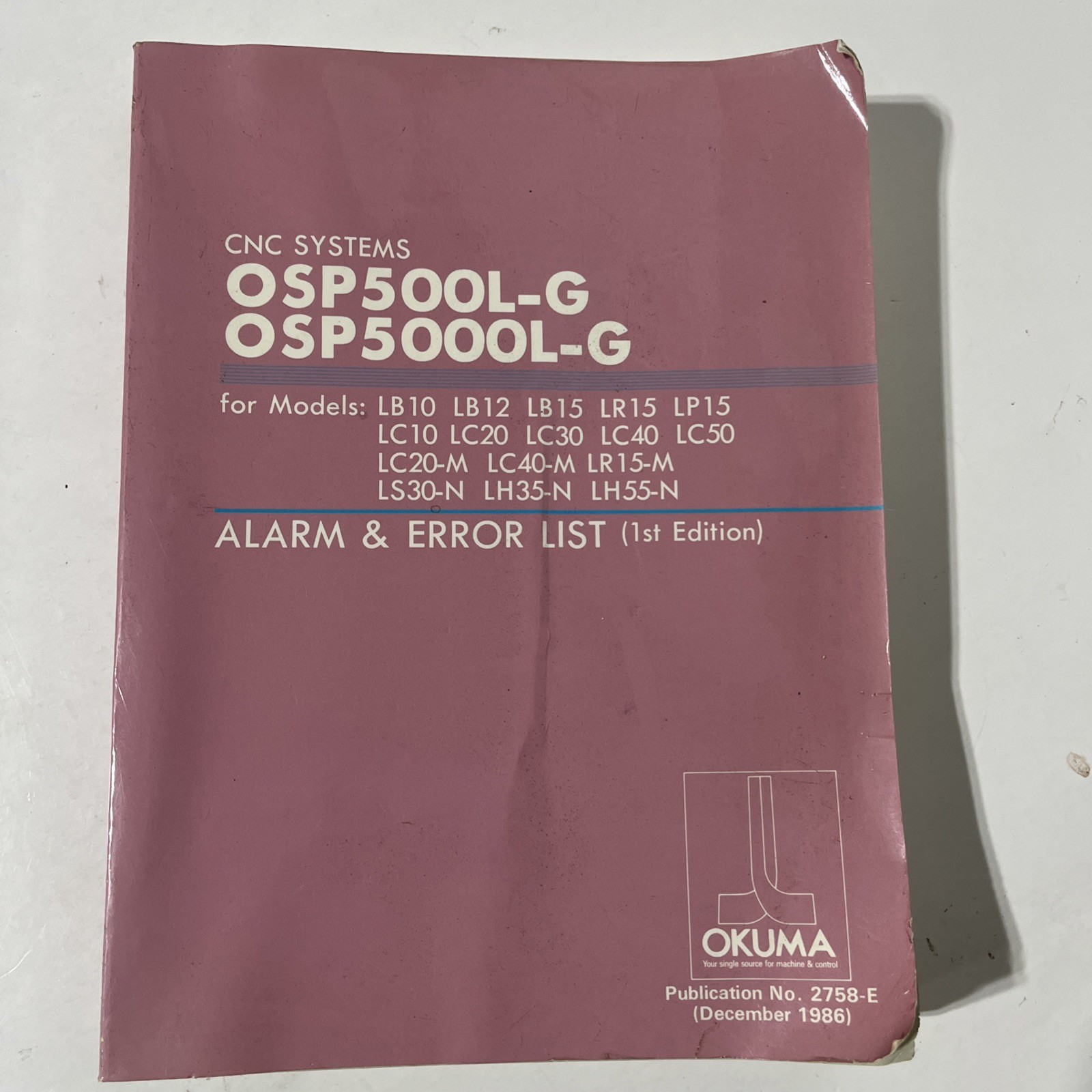 Okuma OSP500L-G, OSP5000L-G Alarm & Error List, 1st Edition Good Cond. A29