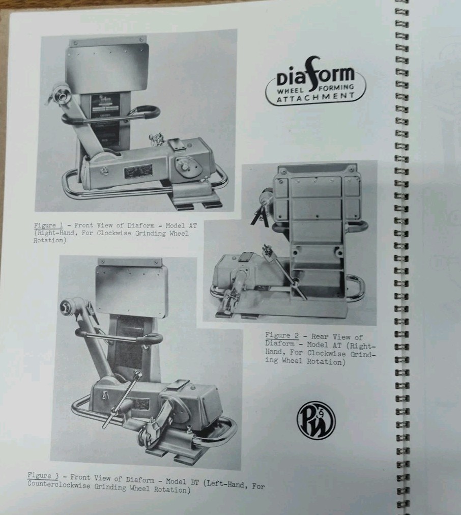 Pratt & Whitney Diaform Wheel Forming Attachment Instruction Book Manual Vtg