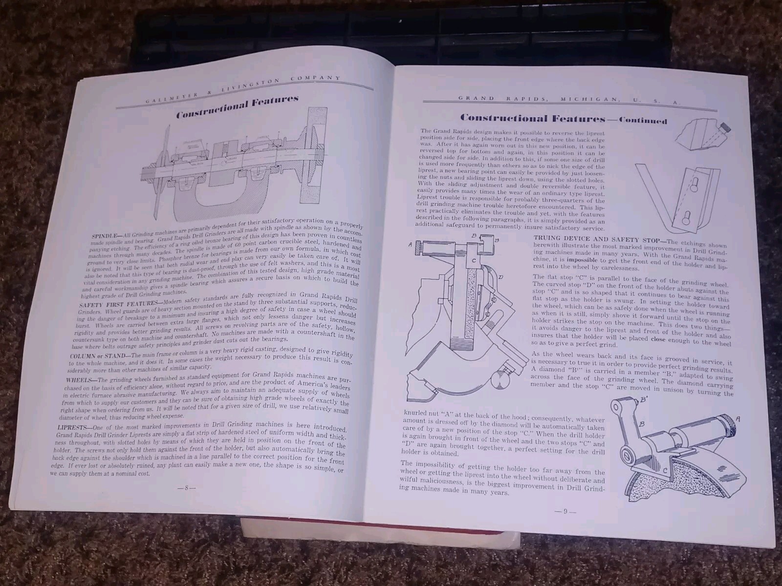 GALLMEYER & LIVINGSTON GRAND RAPIDS Michigan Tool DRILL GRINDERS Catalog Book !!