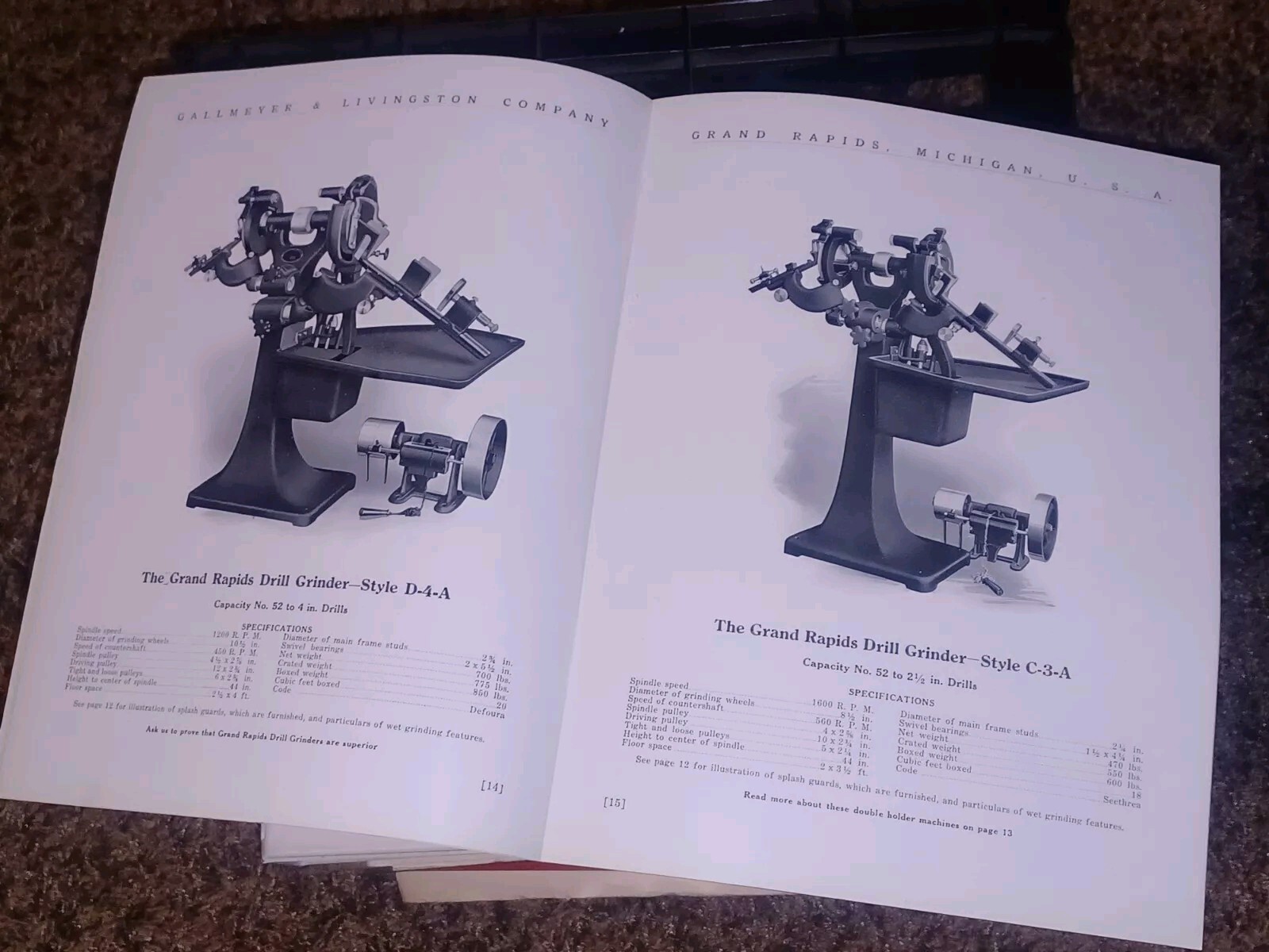 GALLMEYER & LIVINGSTON GRAND RAPIDS Michigan Tool DRILL GRINDERS Catalog Book !