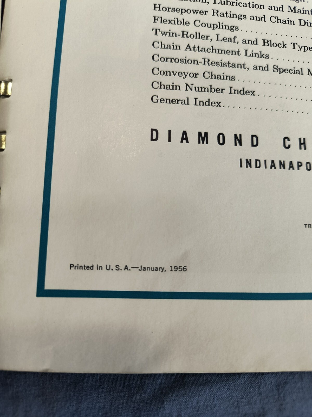 Diamond Roller Chains & Sprockets Catalog 656 1956 Vintage Machinist