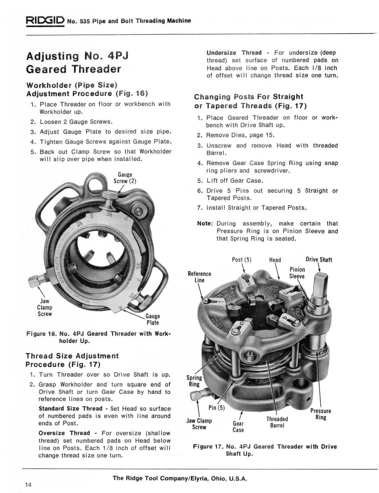 Rigid Model 535 Pipe & Bolt Threading Machine Operator & Parts List Manual #1826