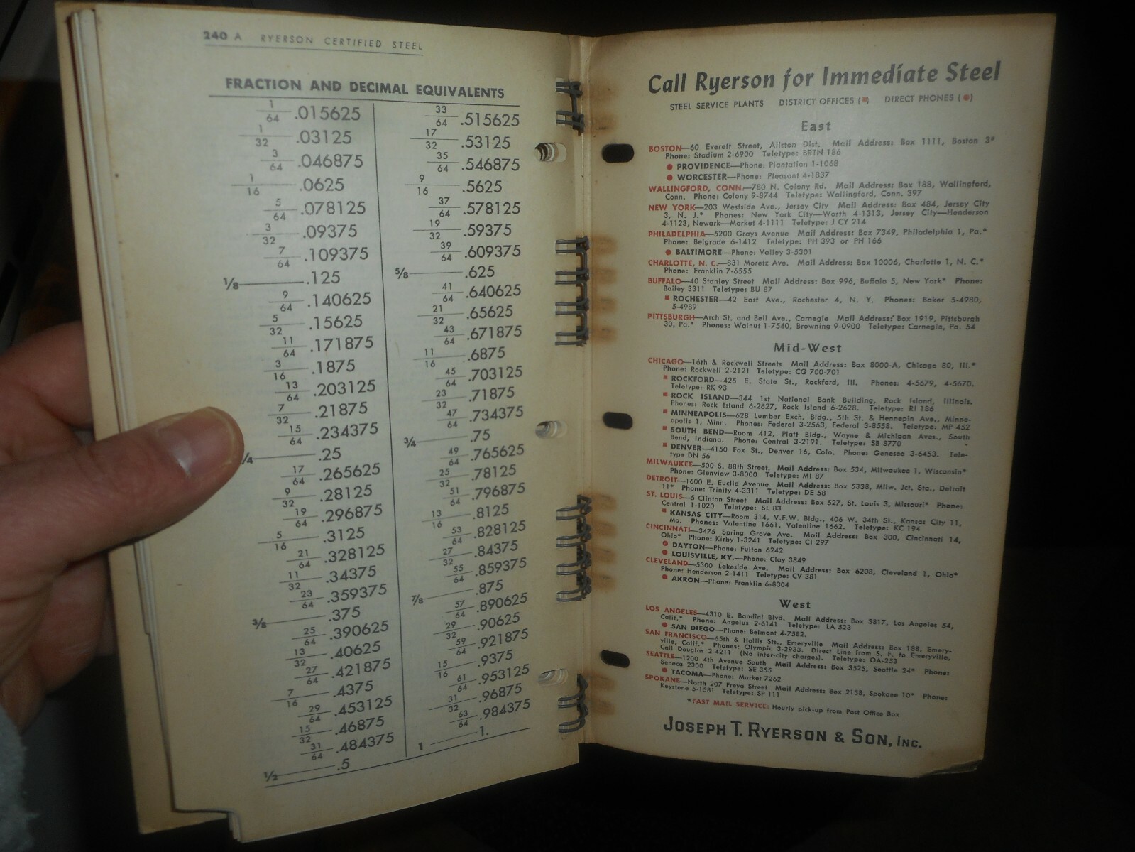 Ryerson Steel Catalog 1957-58 Aluminum Steel Stock Tool Presses Data Handbook