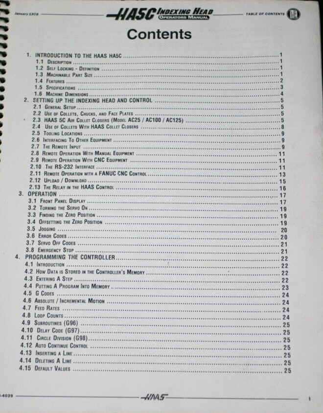 HA5C HAAS Indexing Operations and Programming Manual 1998
