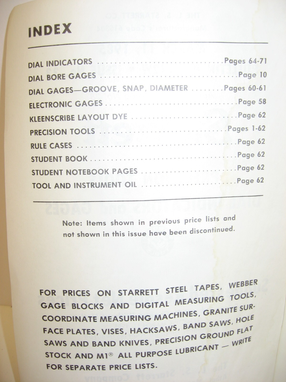 1985 Starrett Tools, Bulletin No 132W. Iss No 33, Resale Net Prices (Cat No 28)
