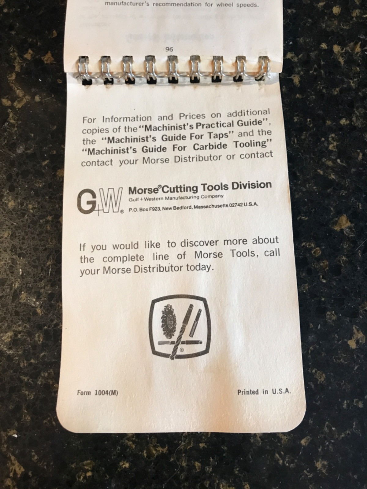 MACHINIST’S GUIDE FOR CARBIDE TOOLING PRACTICAL Morse Cutting Tools 1974 GC
