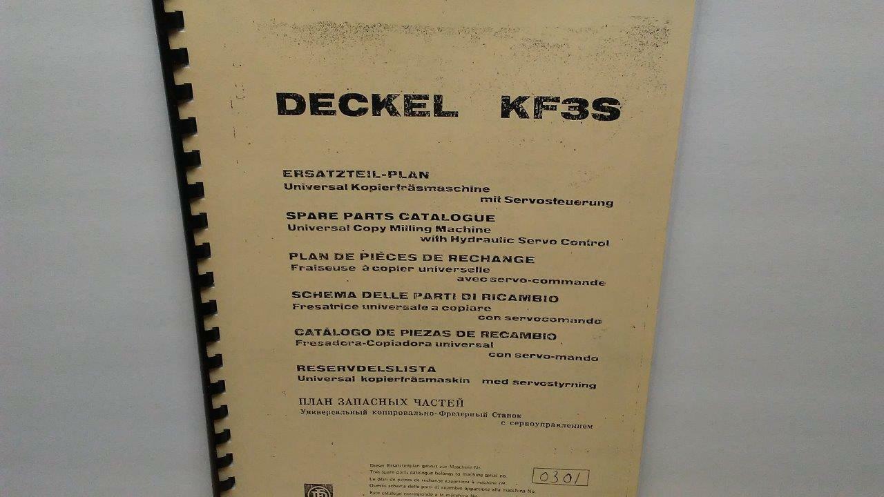 Deckel KF3S Universal Milling Machine Parts Manual