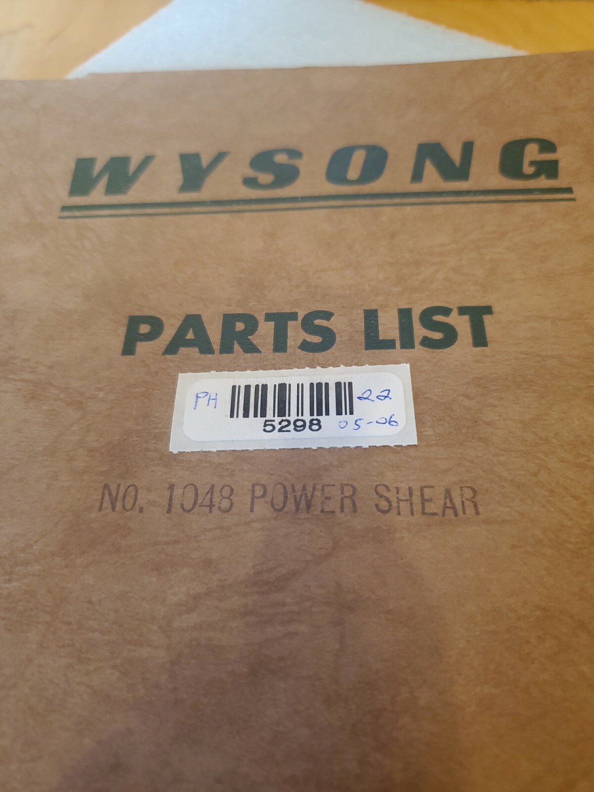 Book Wysong power Shear Parts List parts numbers *IN*STOCK* USA* READY TO SHIP