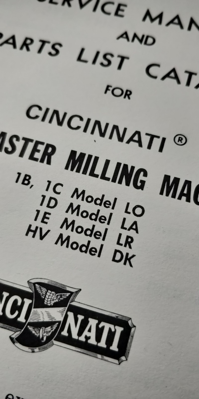 1967 Cincinnati Milling Machine ~ Toolmaster Mill Service Manual & Parts List