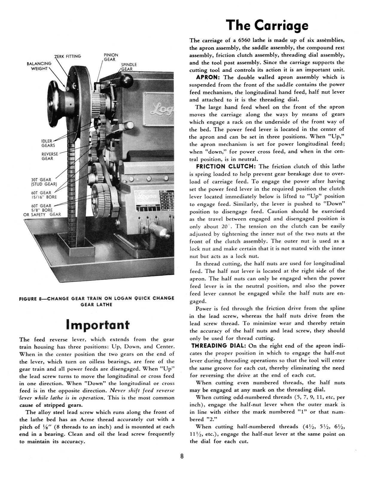 Logan 14″ Lathe Model 6560 Instruction Operators Manual #1520