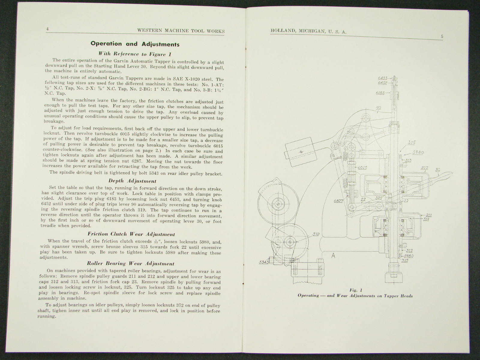Western Machine Garvin Automatic Tapping Machine Operator & Parts List *1092