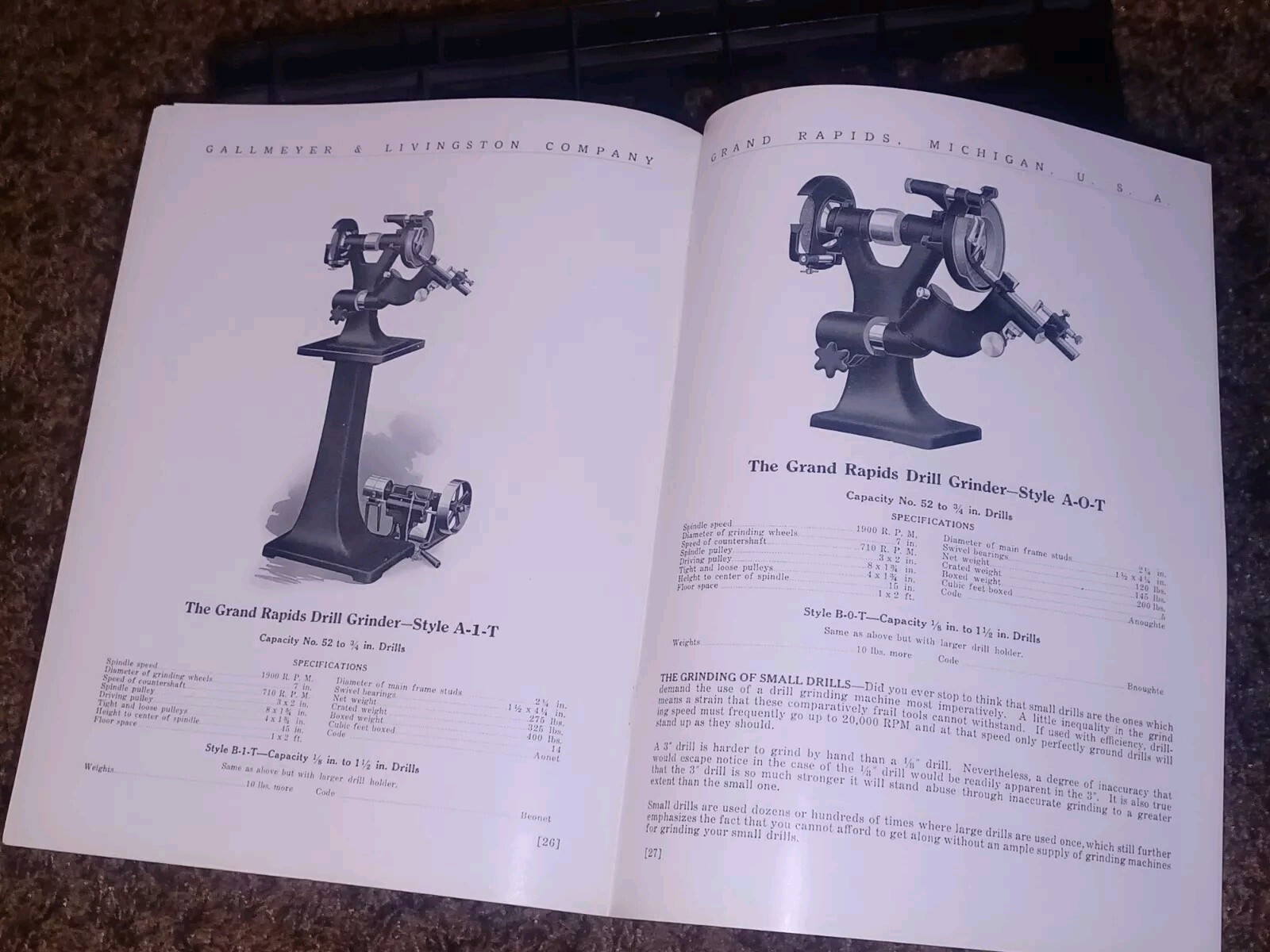 GALLMEYER & LIVINGSTON GRAND RAPIDS Michigan Tool DRILL GRINDERS Catalog Book !