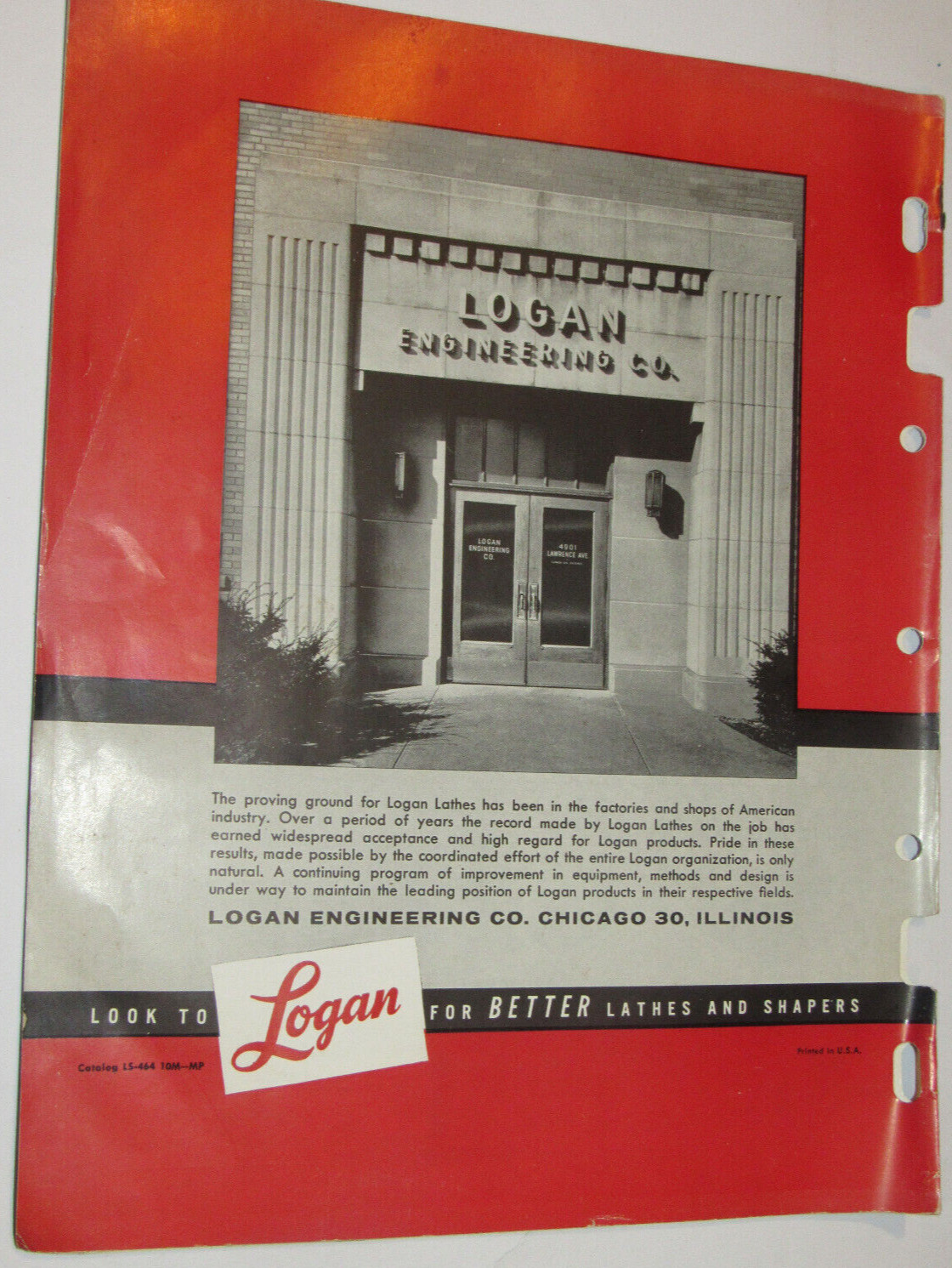 VTG 1964 LOGAN LATHES CATALOG! ENGINE/TURRET/SCREW CUTTING/SHAPER/ & ACCESSORIES