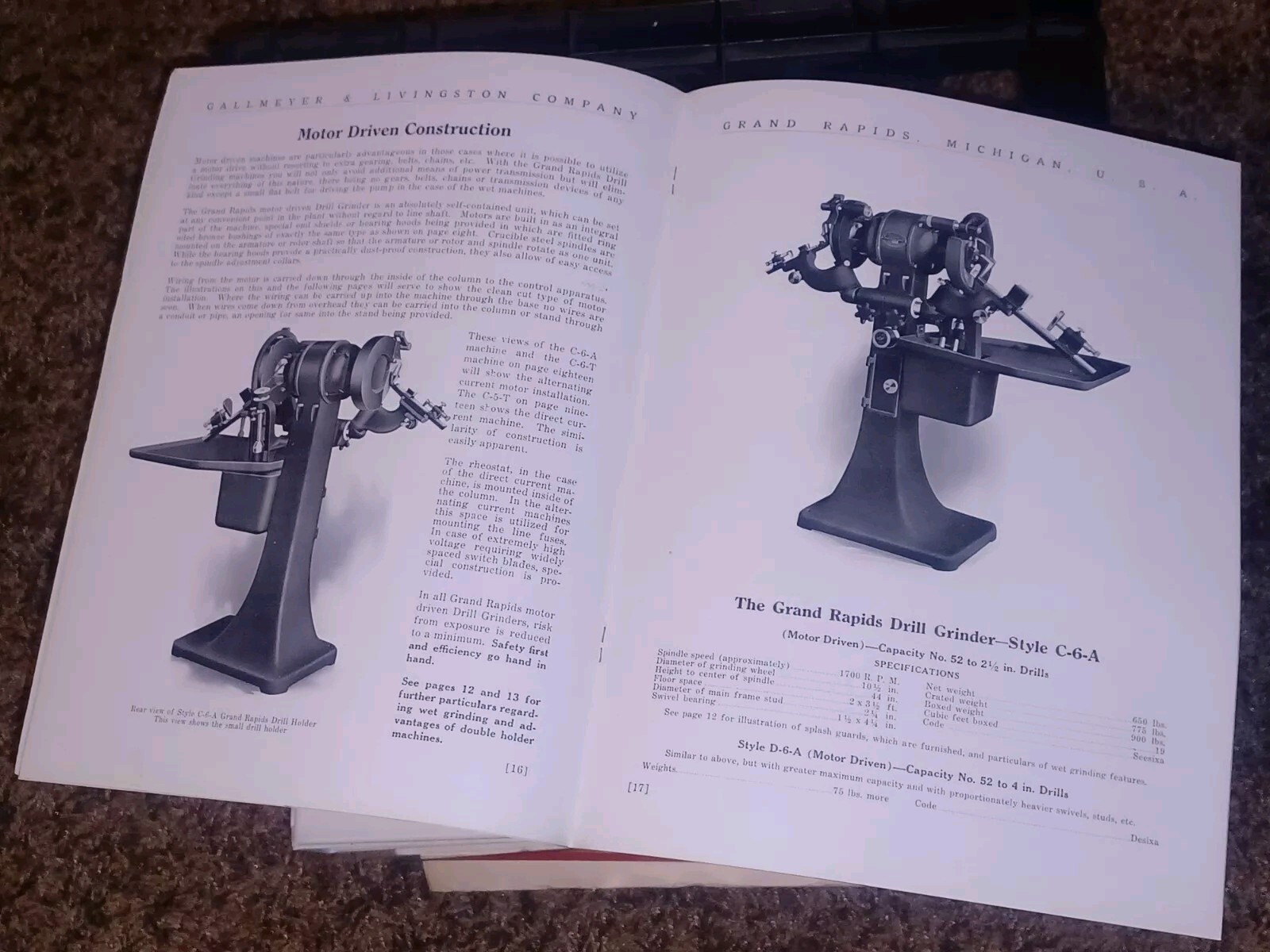 GALLMEYER & LIVINGSTON GRAND RAPIDS Michigan Tool DRILL GRINDERS Catalog Book !