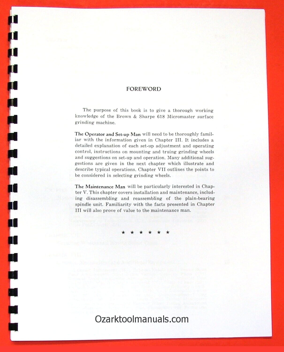 BROWN & SHARPE 618 Micromaster Surface Grinder Operators Maintenance Manual 0092