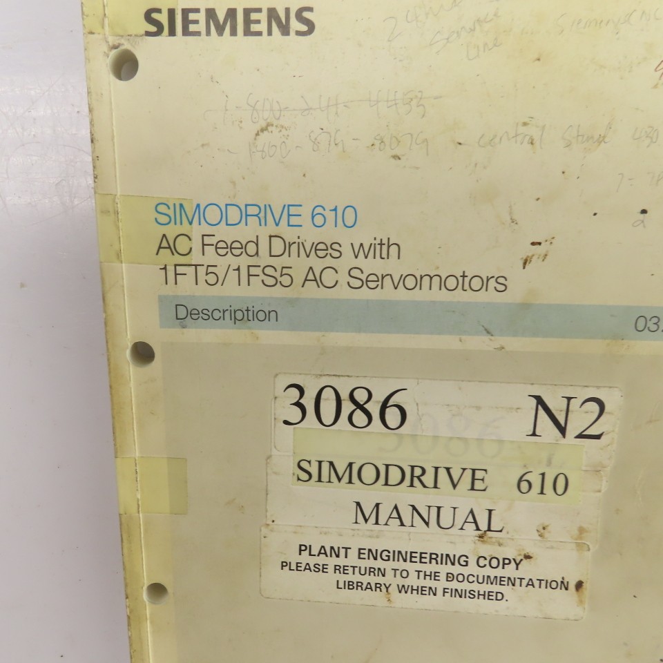Siemens Simodrive 610 AC Feed Drives W/1FT5/1FS5 AC Serco Motors Manual 03.92