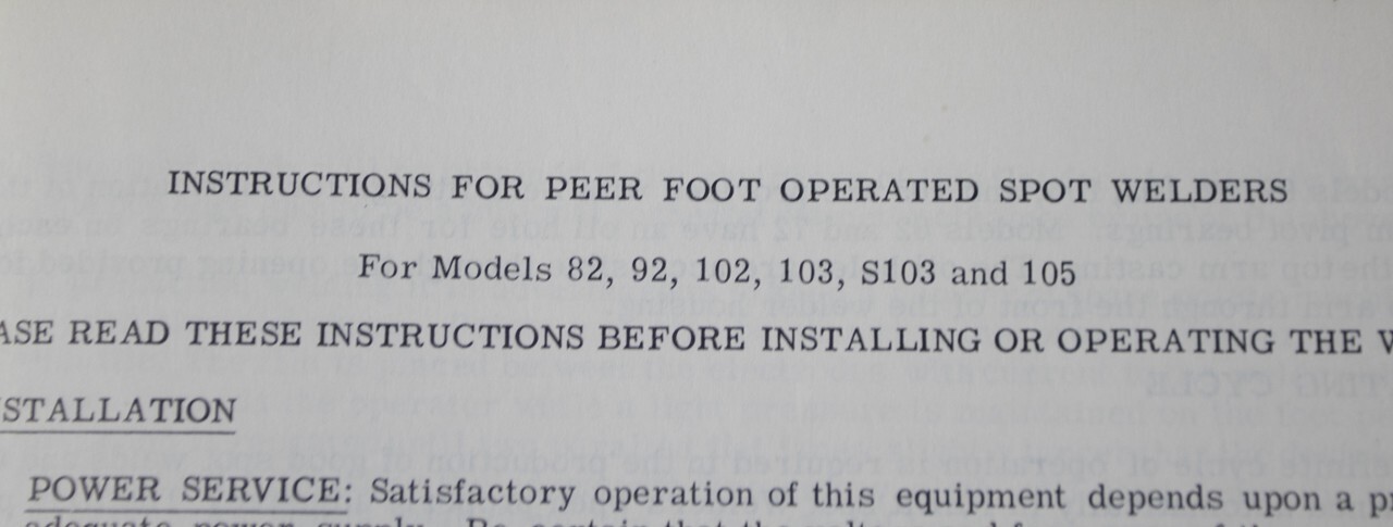 Peer Teledyne Spot Welder 82, 102, 103 s103 and 105 Operators Manual