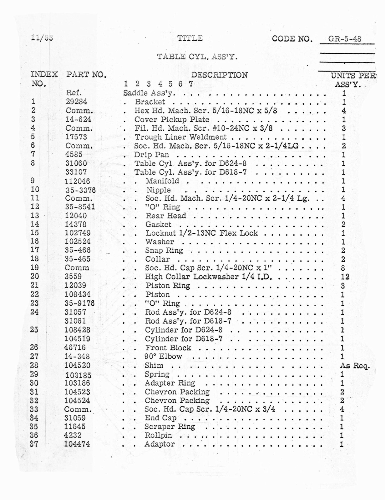 DoALL Surface Grinder Models D618-7 & D624-8 Parts List Manual #1601