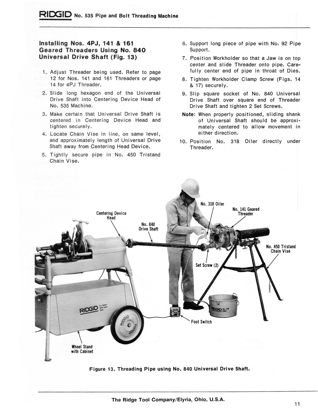 Rigid Model 535 Pipe & Bolt Threading Machine Operator & Parts List Manual #1826