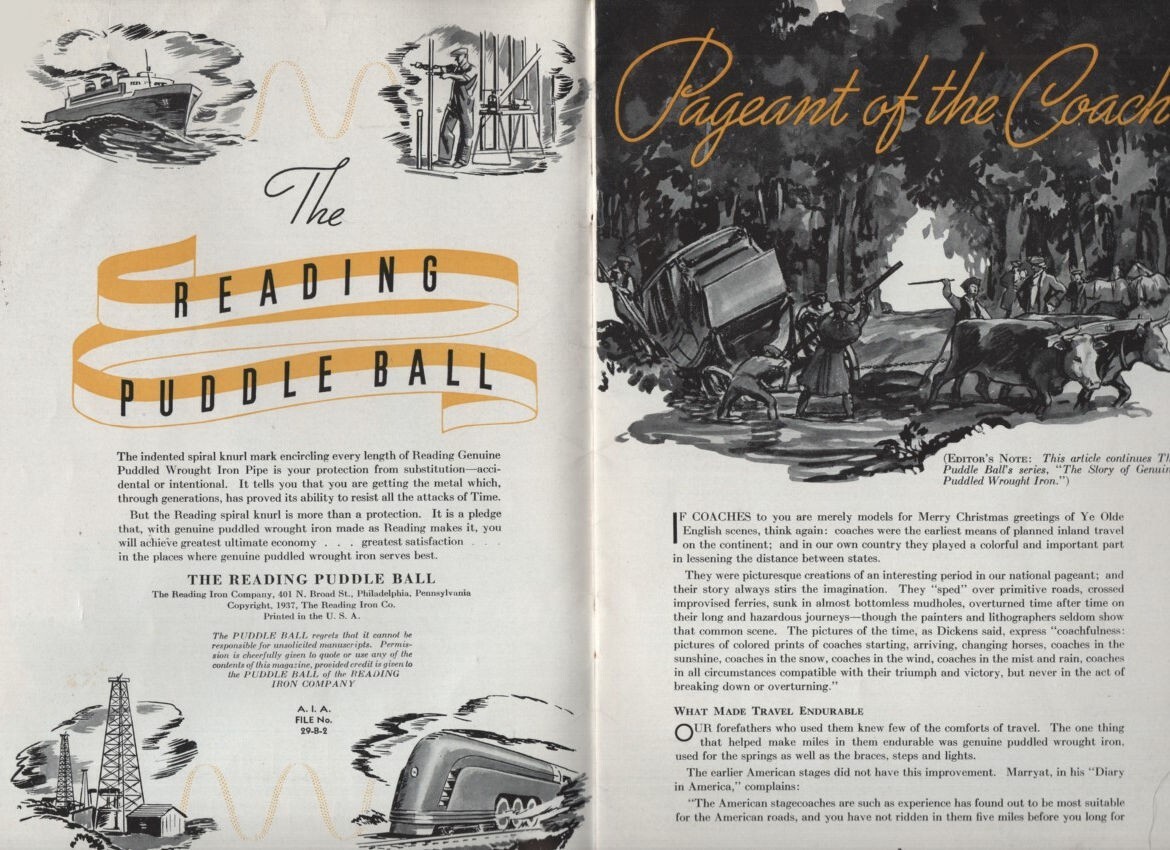 1937 Reading Iron Co. Pipe Wrought Iron “Pageant of Coach” Advertising Booklet