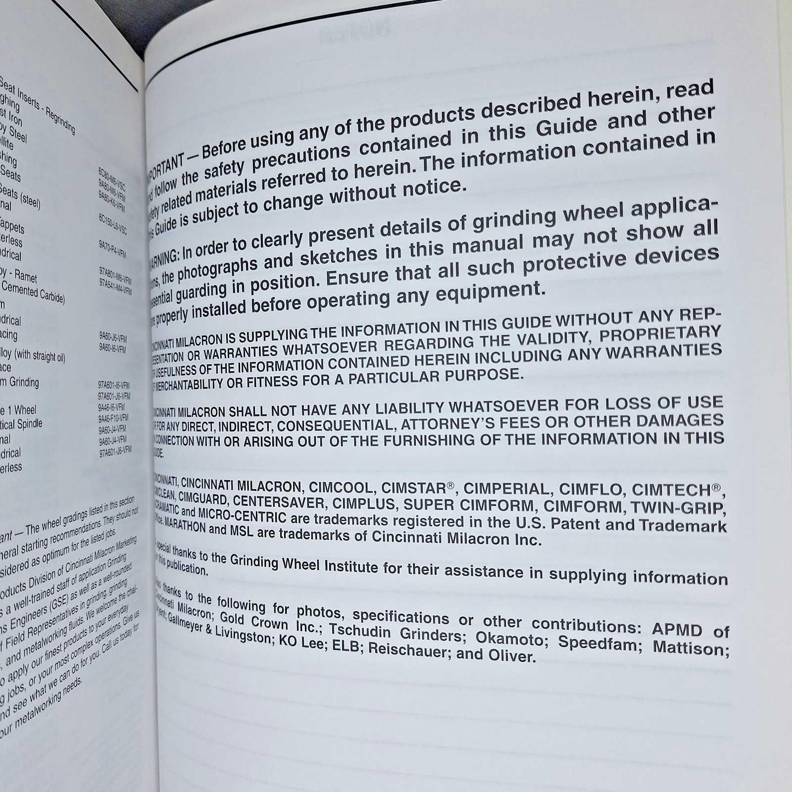 Cincinnati Milacron CIMFORM Grinding Wheel Application Guide 1995 Hardbound Rare