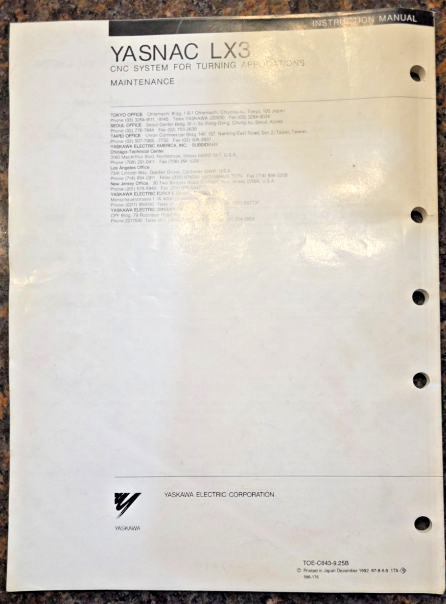 YASNAC LX3 MAINTENANCE MANUAL CNC System for Turning Application