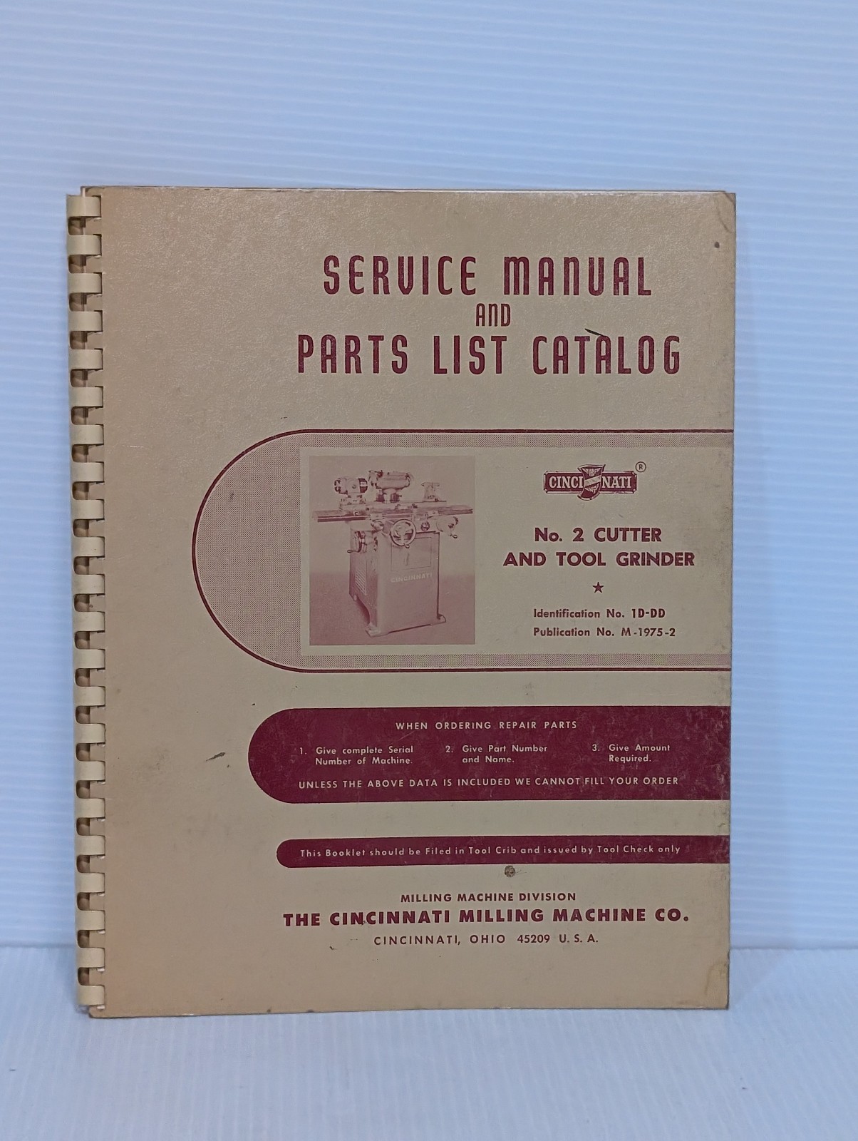 Cincinnati No. 2 LL Cutter & Tool Grinder Service Manual and Parts List Catalog