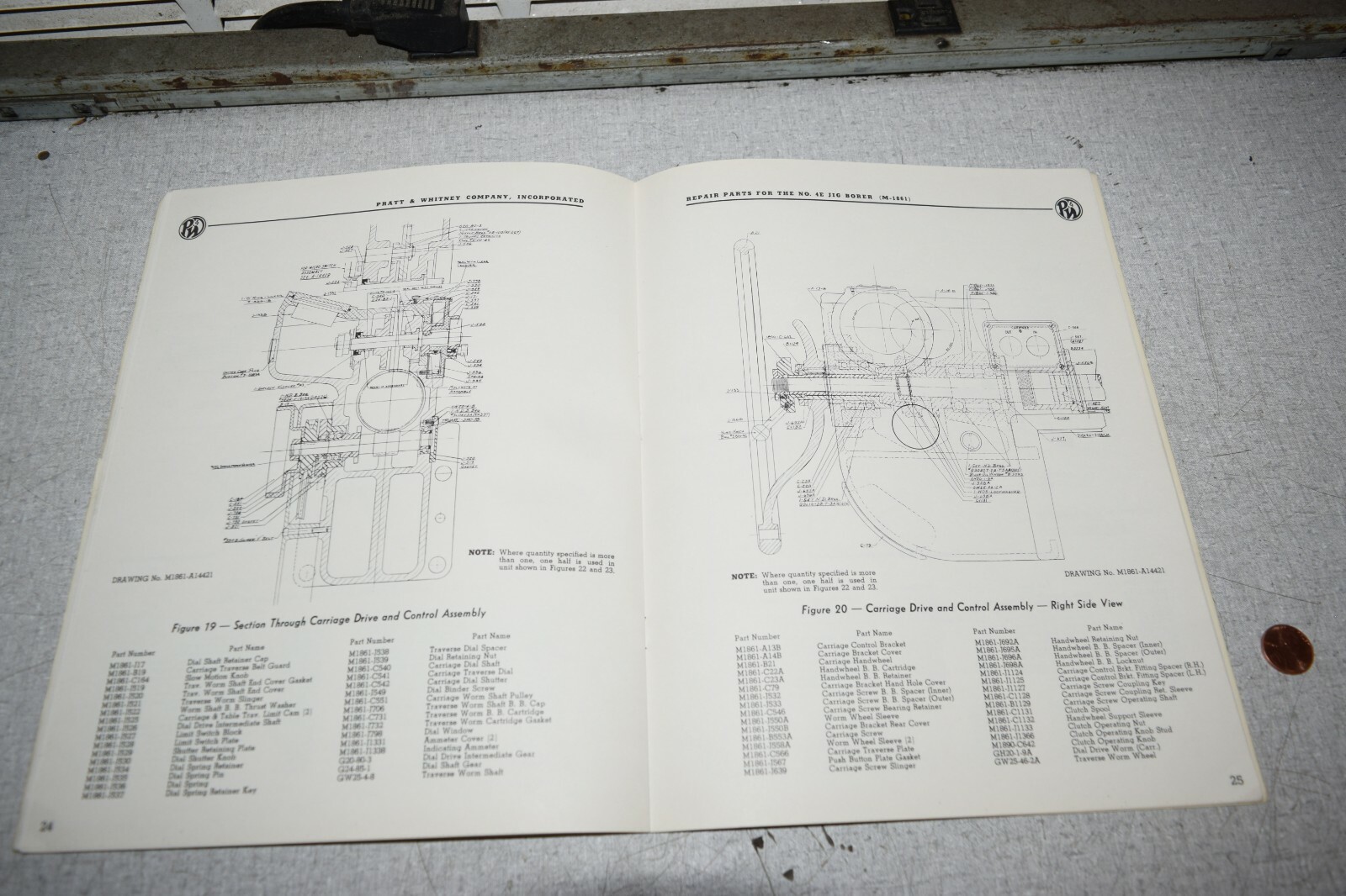 Pratt & Whitney No.4E Jig Borer M1861 Repair Parts Catalog Manual