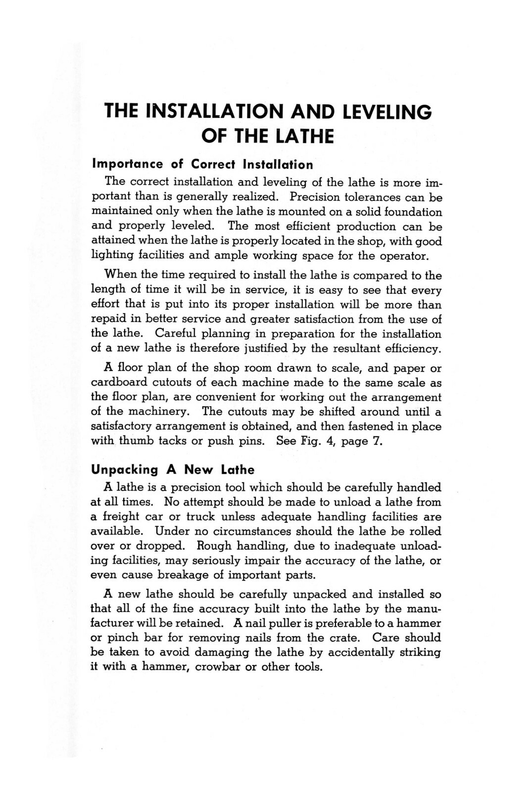 South Bend Installation & Leveling The Lathe Instruction Manual #932