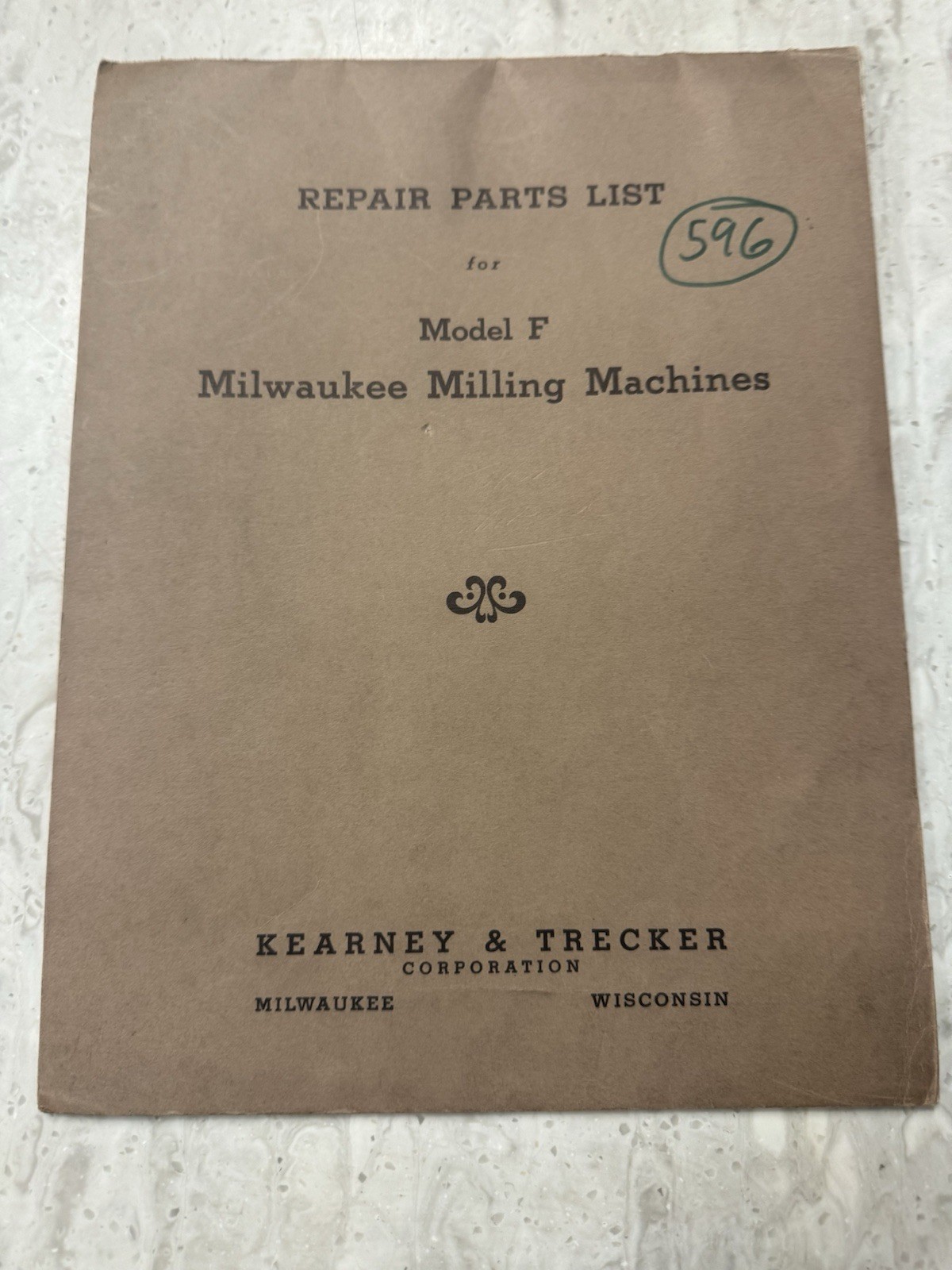 Original Kearney & Trecker Repair Parts List For Model F Milling Machines