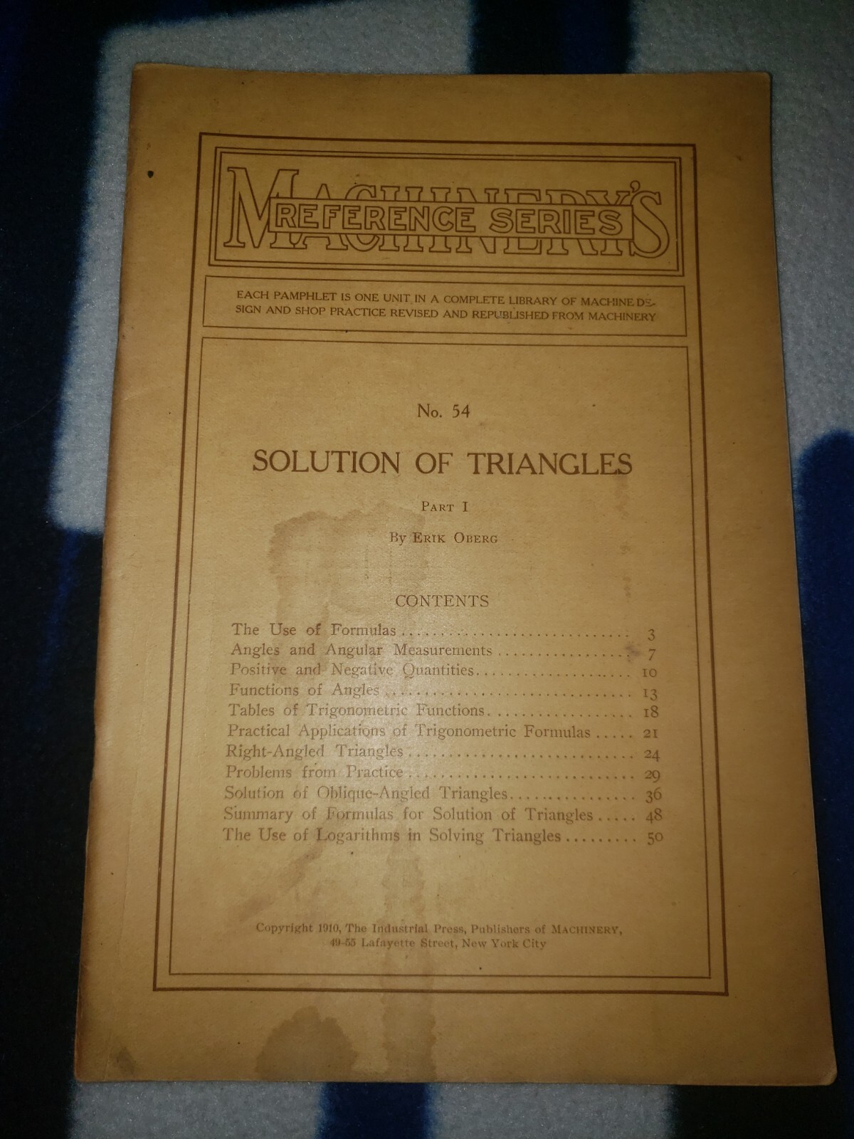 1910 Machinery’s Reference #54 Solution Of Triangles Part 1 Guide