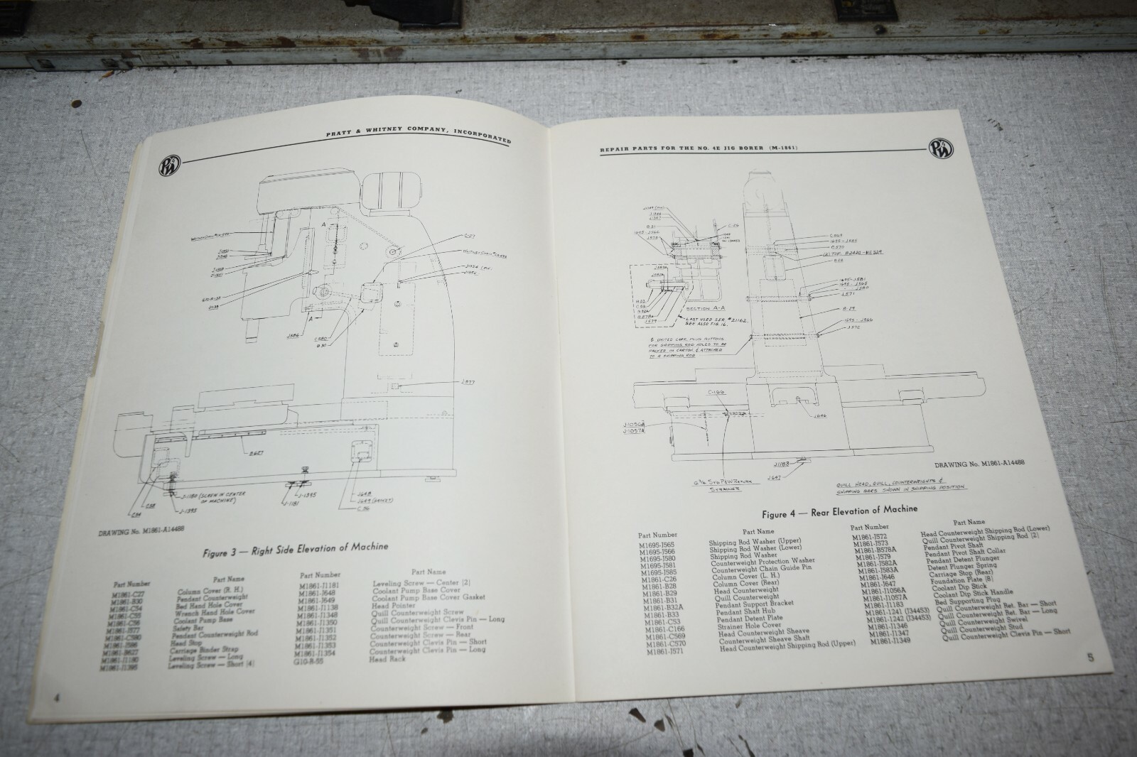 Pratt & Whitney No.4E Jig Borer M1861 Repair Parts Catalog Manual