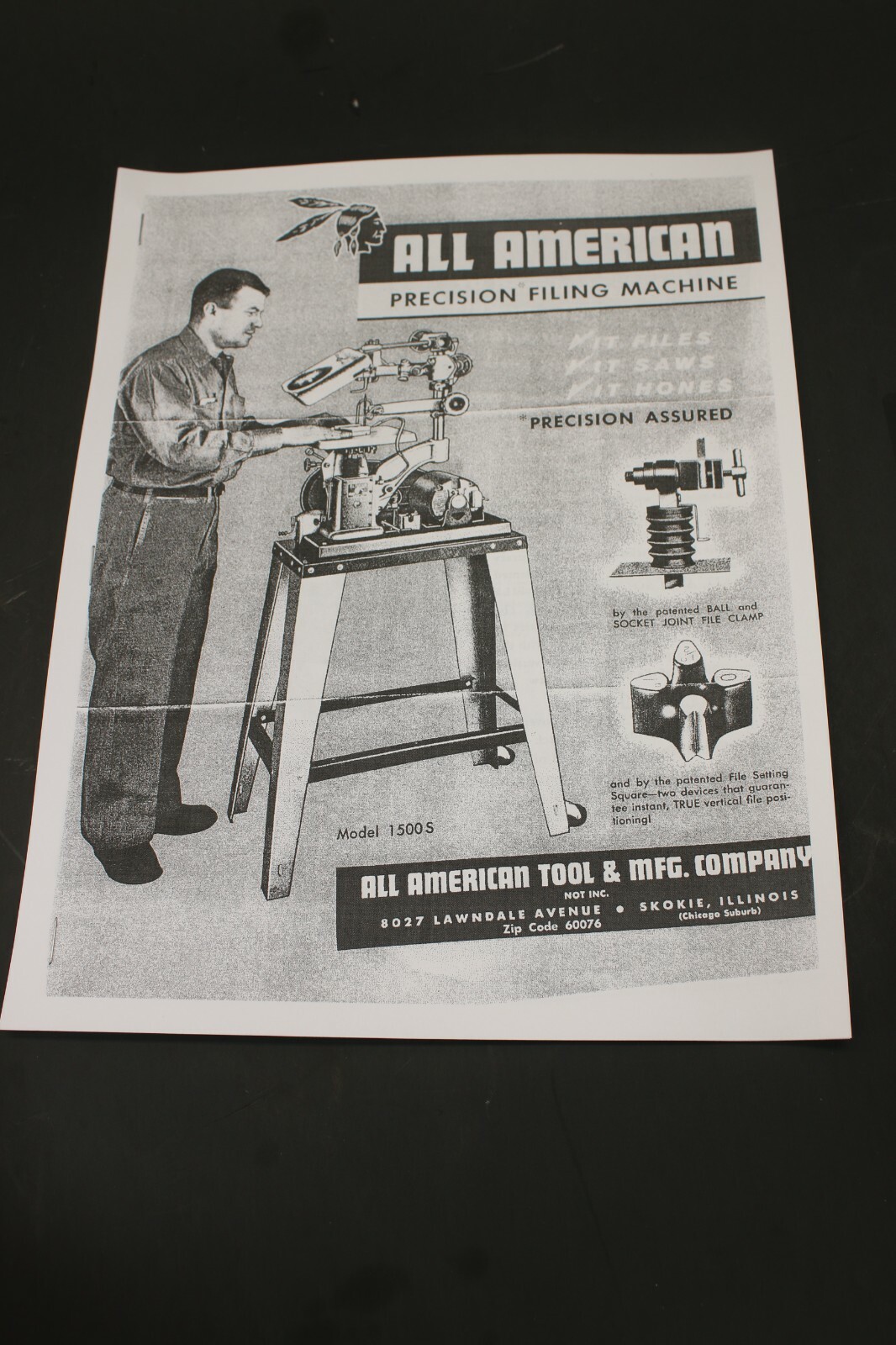 All American 1500 S Precision Die Filing Machine Operating Manual and Parts List