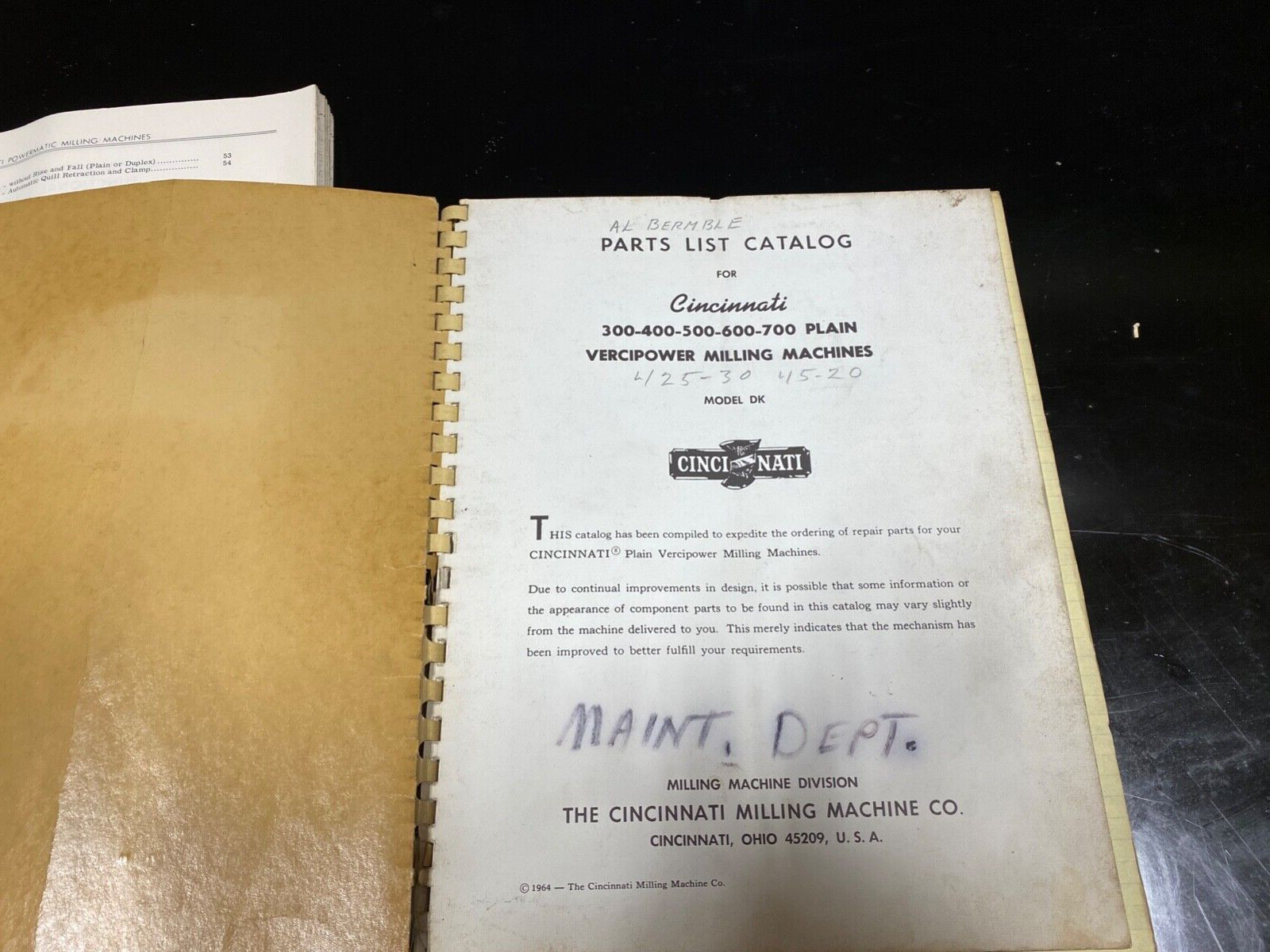 Lot of 3 Parts and Service Catalogs for Cincinnati Milling Machines.