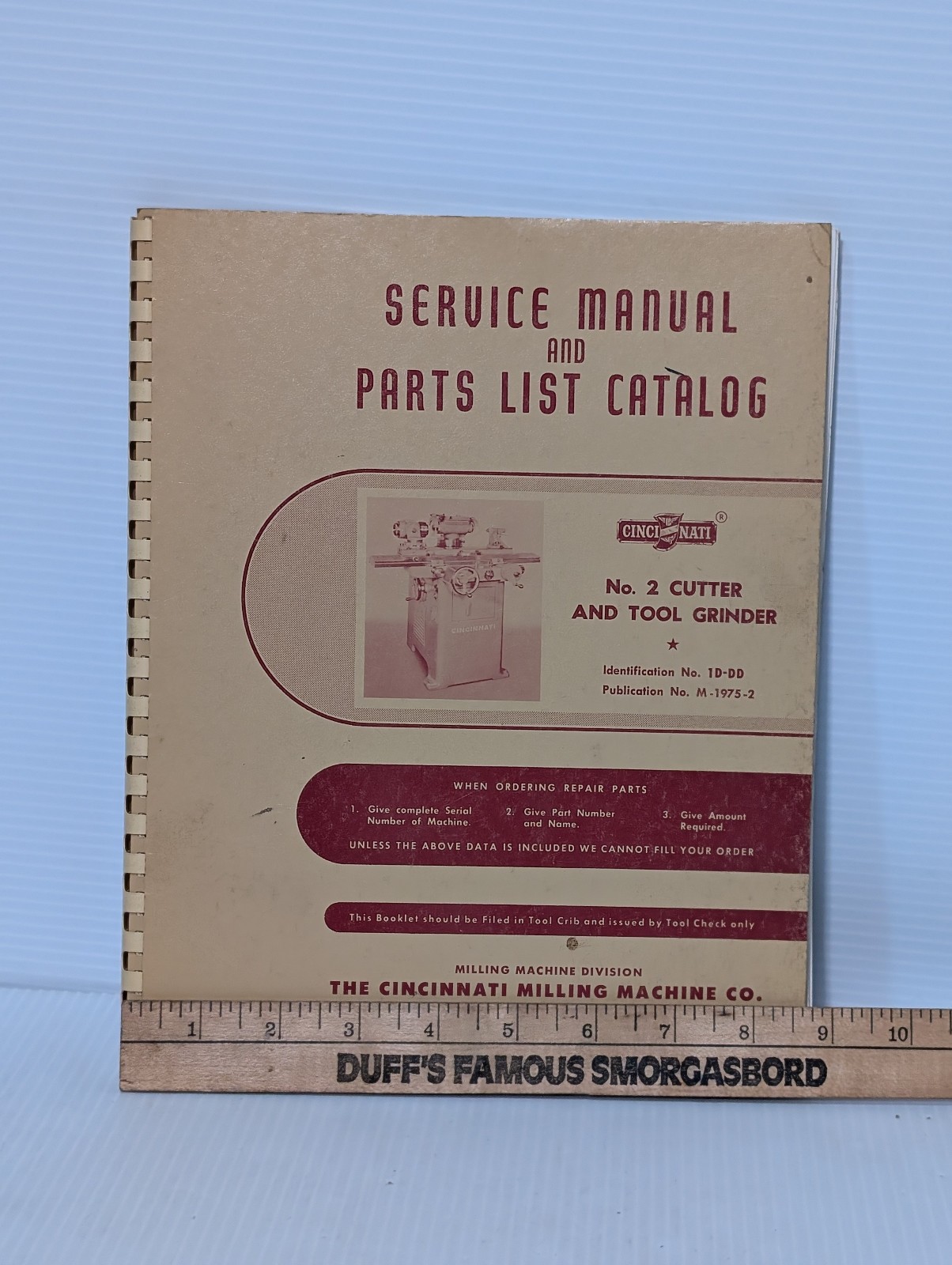 Cincinnati No. 2 LL Cutter & Tool Grinder Service Manual and Parts List Catalog