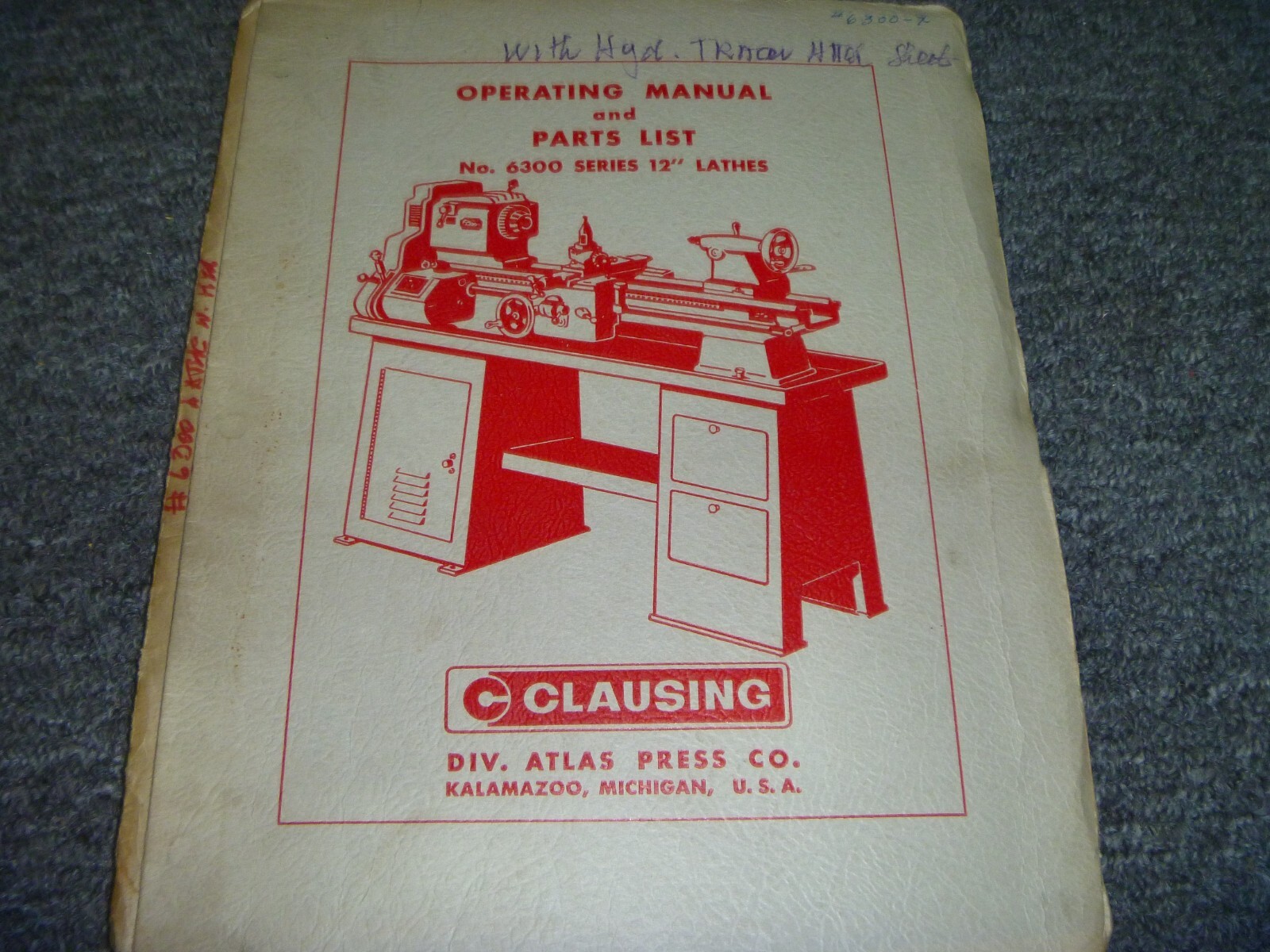 Clausing 6300 Series 12-Inch Lathe Parts Catalog & Owner Operator Manual