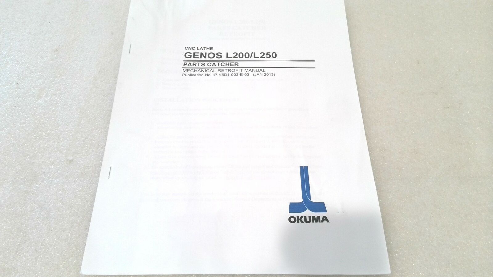 CNC LATHE GENOS L200/L250 PARTS CATCHER MECHANICAL RETROFIT MANUAL P-K5D1-003-E-