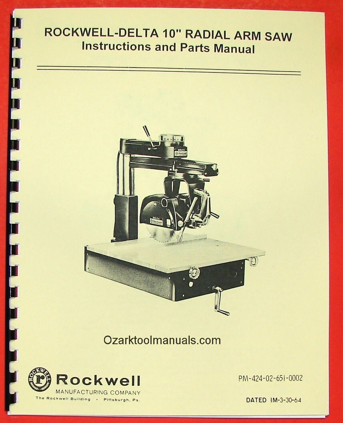 ROCKWELL-DELTA 10″ Radial Arm Saw Owner Operator Parts Manual 0635