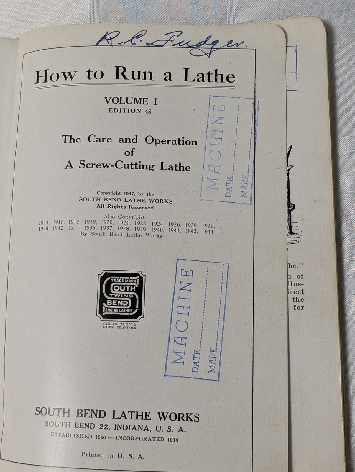 1943 HOW TO RUN A LATHE REFERENCE BOOK MACHINERY VOLUME 1 INFORMATION BOOKLET