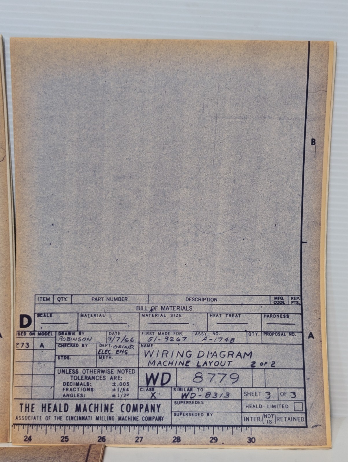 Heald Machine Co WD 8779 Wiring Diagrams Set of 8 Sheets, Vintage