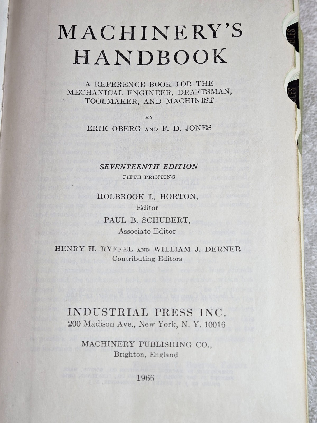 Machinery’s Handbook 17th Edition Industrial Hall Press 1966 Machinist’s